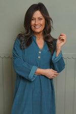 Terrie Needlecord Dress Teal Teal - Terrie Needlecord Dress Teal