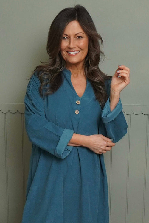 Terrie Needlecord Dress Teal - Image 1