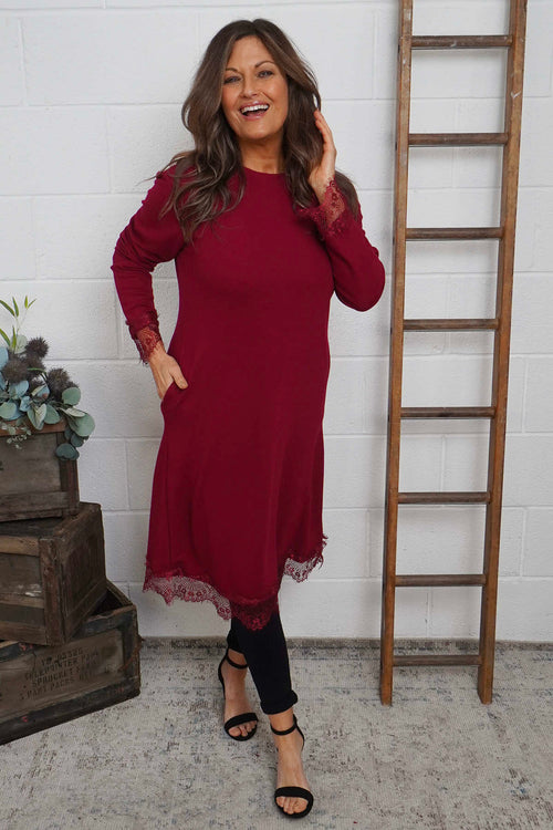 Merinda Lace Detail Dress Wine - Image 2
