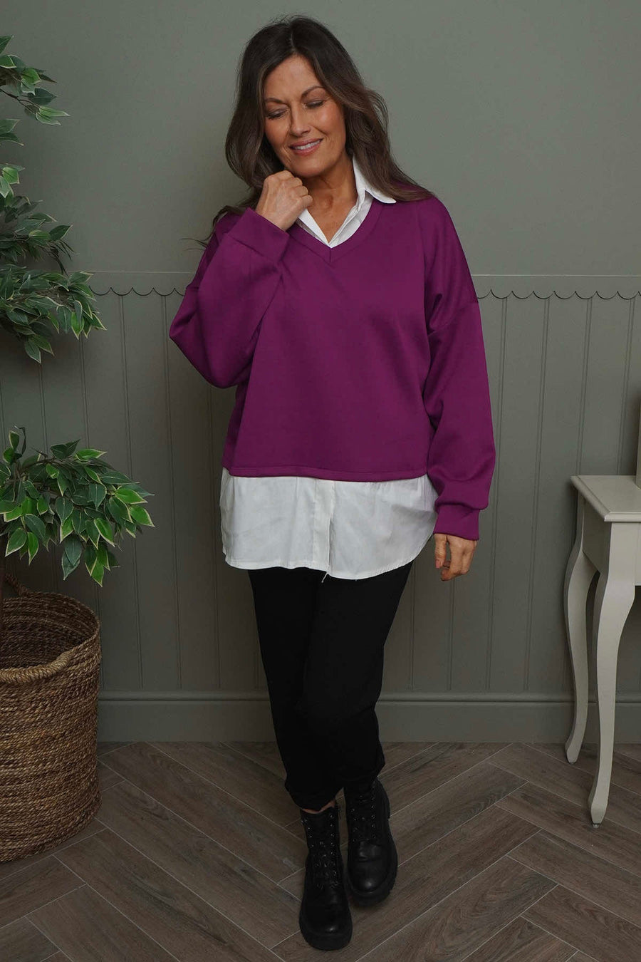 Leilani Collared Top Berry