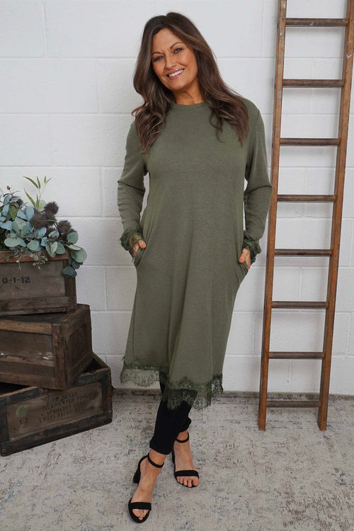 Merinda Lace Detail Dress Khaki - Image 2