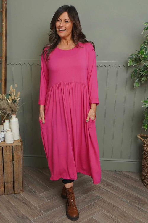 Fuchsia Kylie Long Sleeve Dress | Made In Italy | Kit and Kaboodal Fuchsia Kylie Long Sleeve Dress | Made In Italy | Kit and Kaboodal