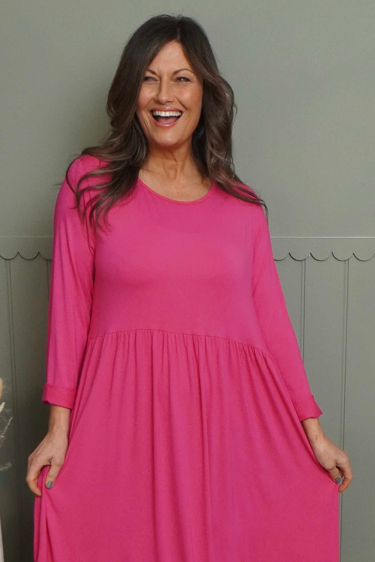 Kylie Long Sleeve Dress Fuchsia