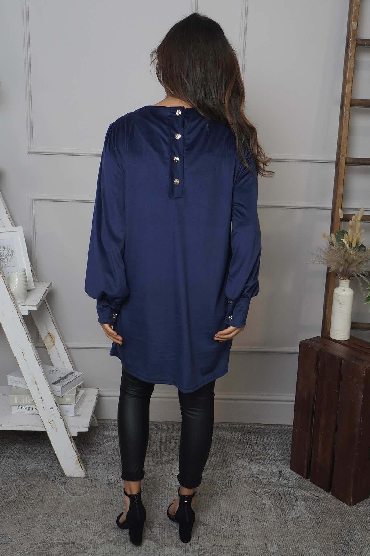 Zannah Button Back Tunic Navy