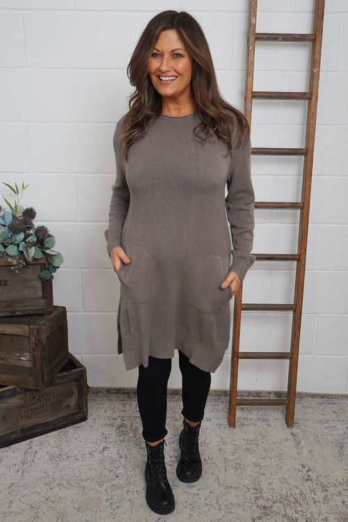 Elisa Pocket Knitted Tunic Mocha - Image 2