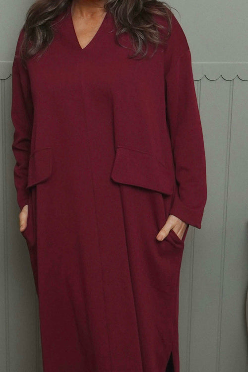 Clarissa V-Neck Cotton Dress Wine - Image 3