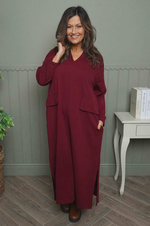 Clarissa V-Neck Cotton Dress Wine - Image 2