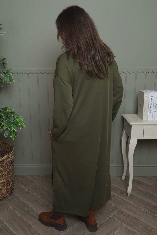 Clarissa V-Neck Cotton Dress Khaki - Image 4