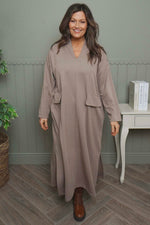 Clarissa V-Neck Cotton Dress Mocha Mocha - Clarissa V-Neck Cotton Dress Mocha