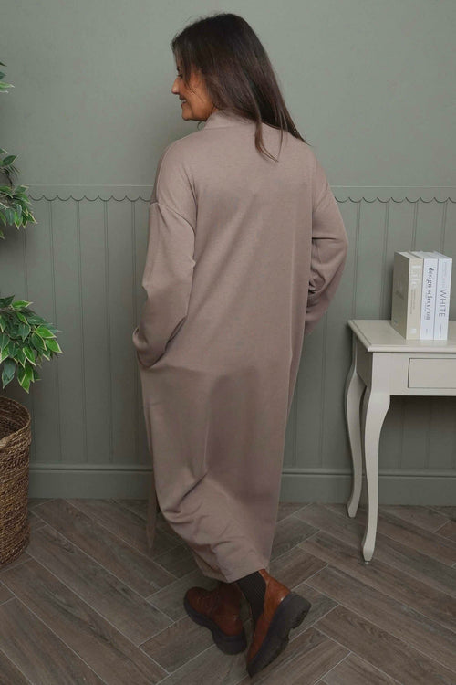 Clarissa V-Neck Cotton Dress Mocha - Image 4