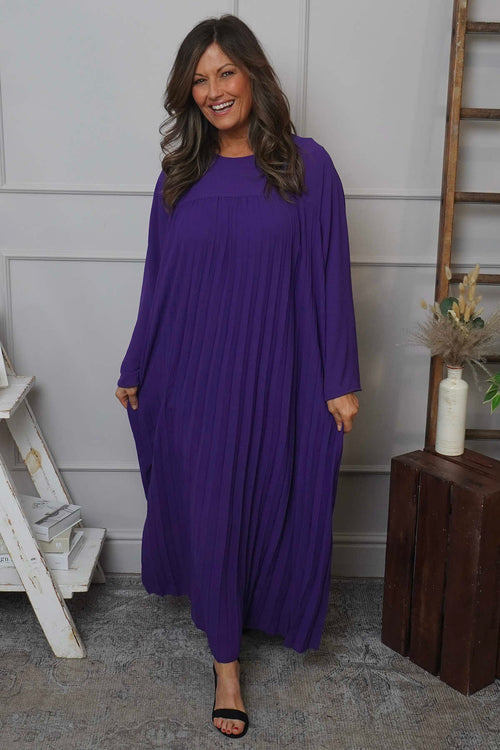 Renata Long Sleeve Pleated Dress Purple - Image 1
