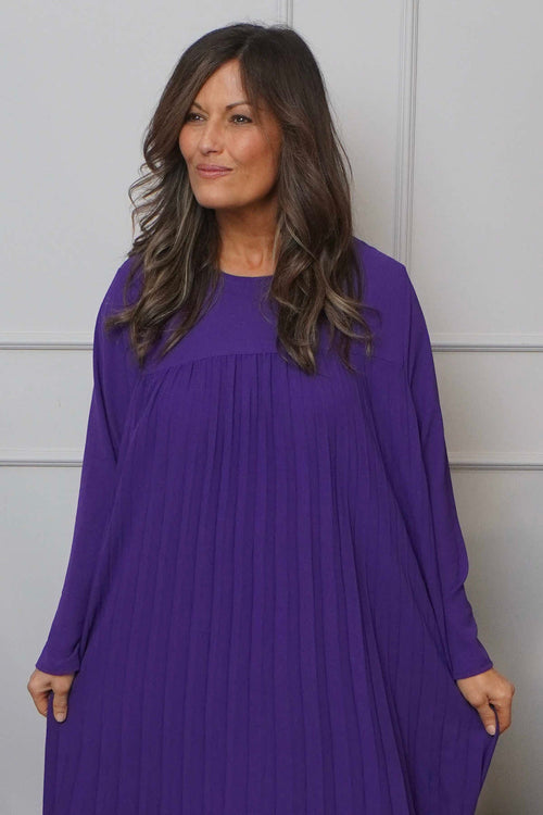 Renata Long Sleeve Pleated Dress Purple - Image 2
