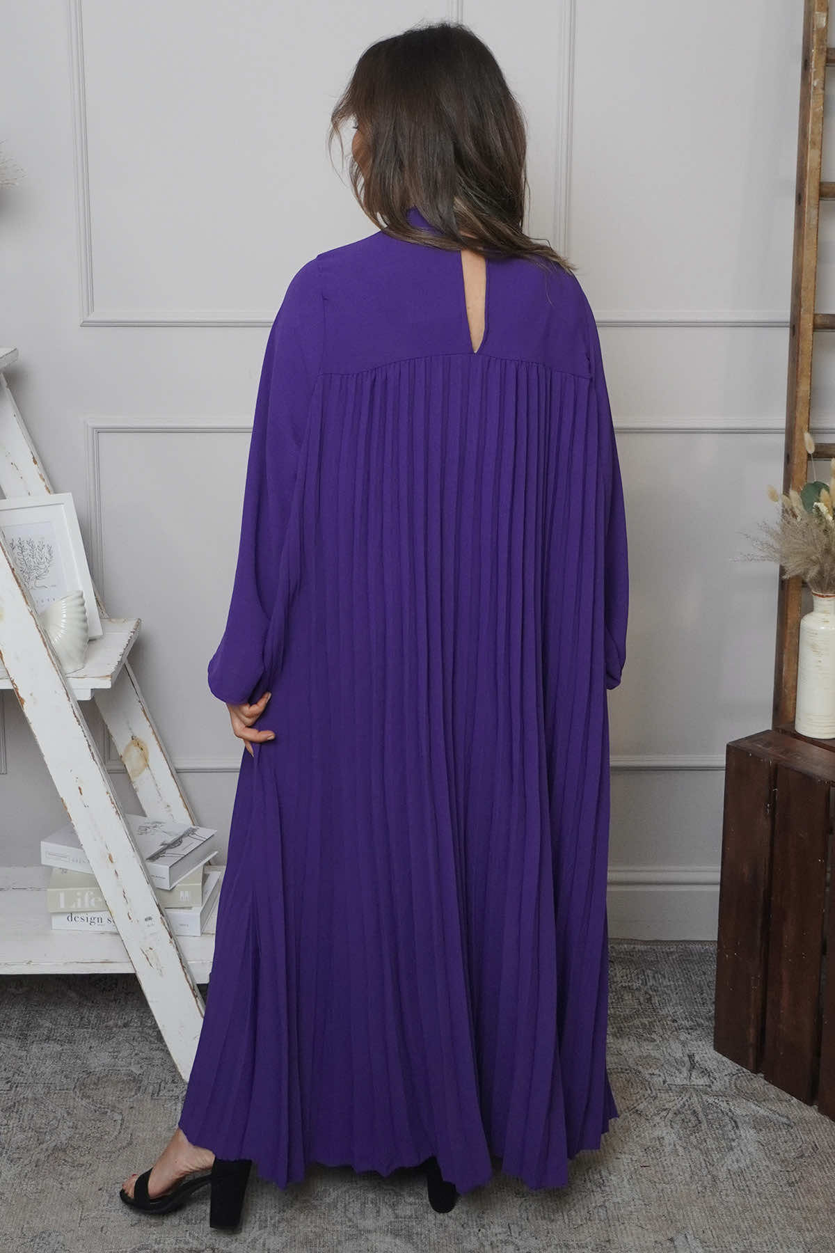 Renata Long Sleeve Pleated Dress Purple