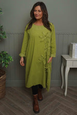 Florina Flower Patch Needlecord Dress Green Green - Florina Flower Patch Needlecord Dress Green