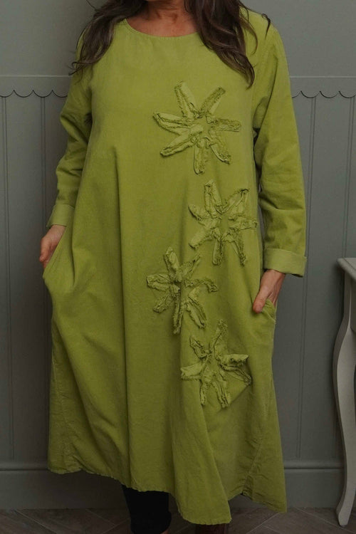 Florina Flower Patch Needlecord Dress Green - Image 3
