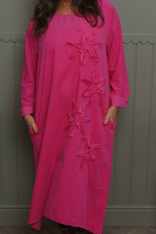 Florina Flower Patch Needlecord Dress Fuchsia - Image 3
