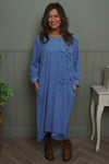 Florina Flower Patch Needlecord Dress Blue