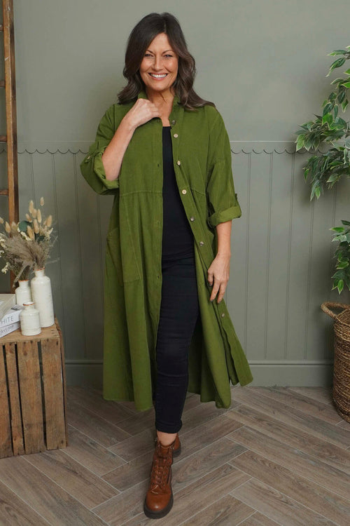 Lecia Needlecord Shirt Dress Olive - Image 2