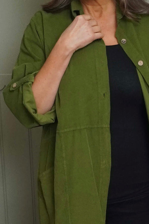 Lecia Needlecord Shirt Dress Olive - Image 3