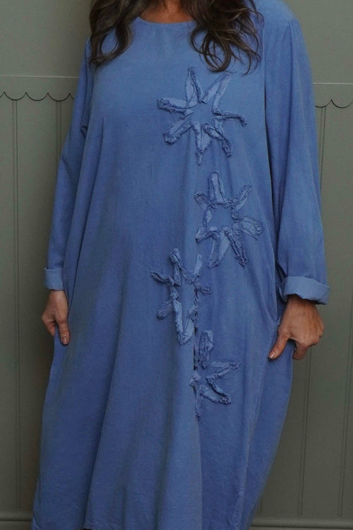 Florina Flower Patch Needlecord Dress Blue - Image 3