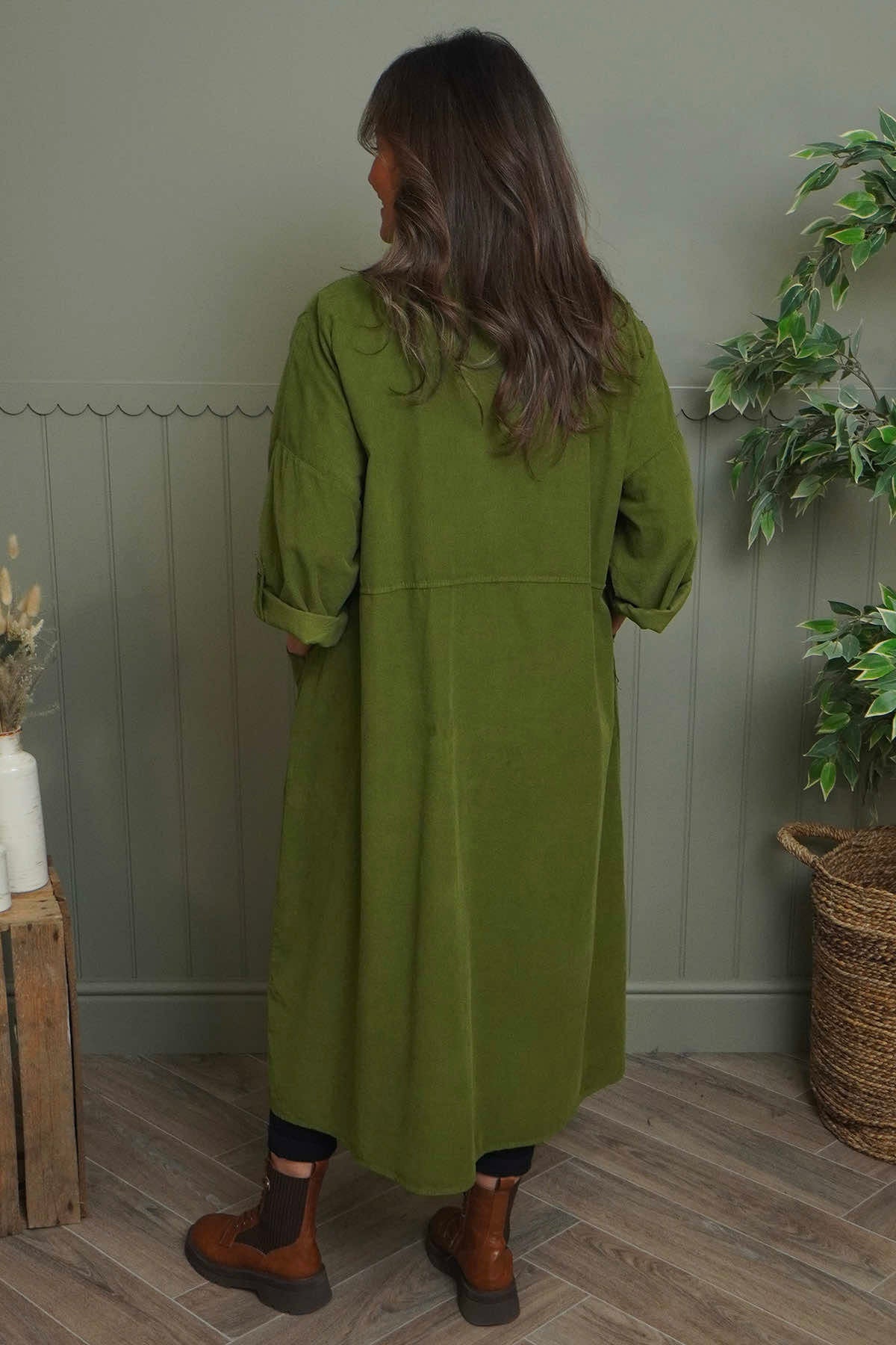 Lecia Needlecord Shirt Dress Olive