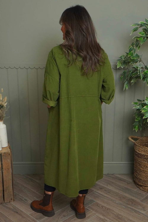 Lecia Needlecord Shirt Dress Olive - Image 4