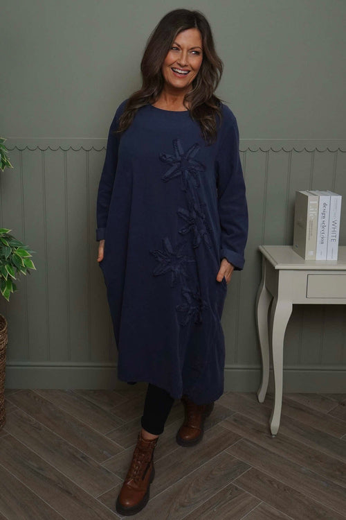 Florina Flower Patch Needlecord Dress Navy - Image 2