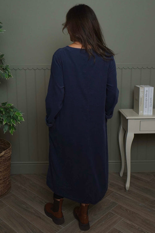 Florina Flower Patch Needlecord Dress Navy - Image 4