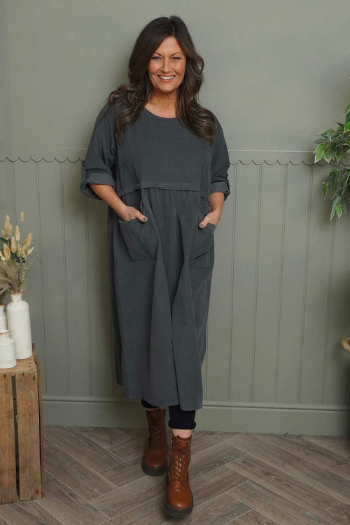 Etta Needlecord Dress Charcoal - Image 2