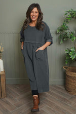 Etta Needlecord Dress Charcoal Charcoal - Etta Needlecord Dress Charcoal