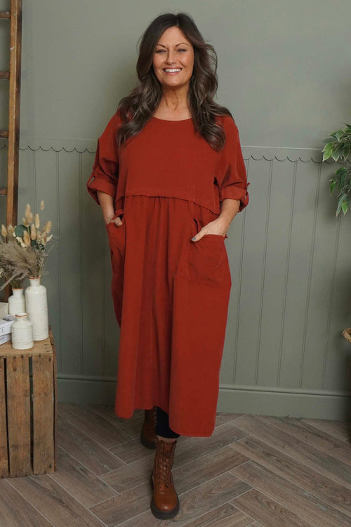 Etta Needlecord Dress Burnt Orange - Image 2