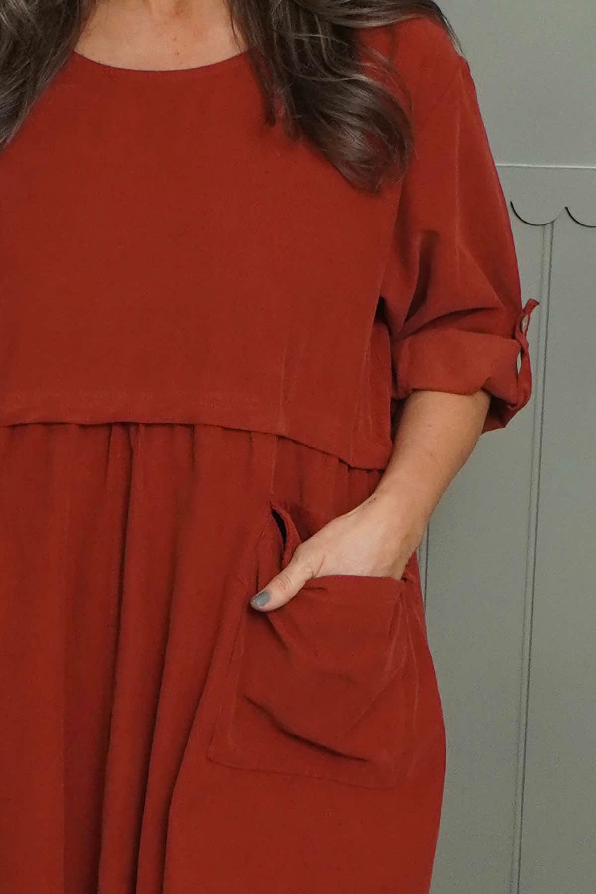 Etta Needlecord Dress Burnt Orange