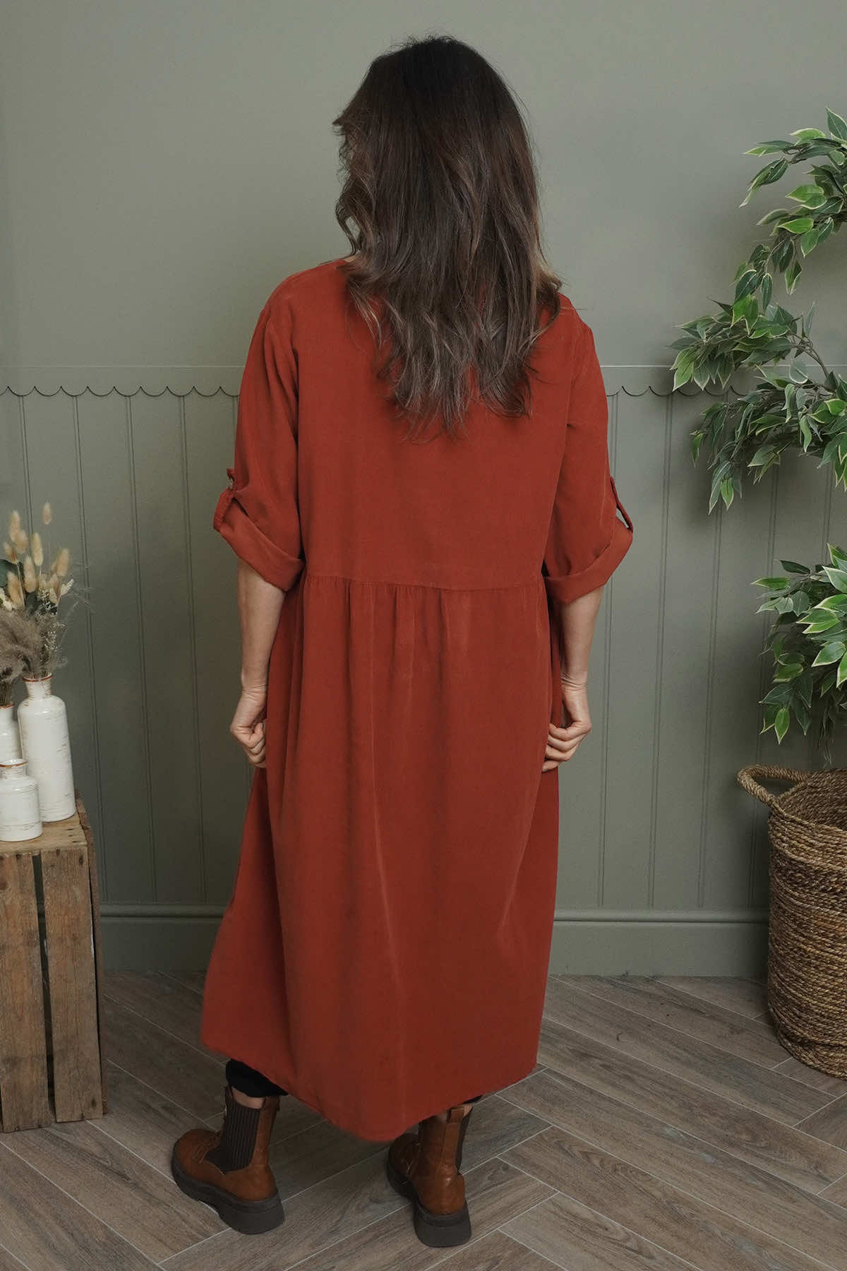 Etta Needlecord Dress Burnt Orange