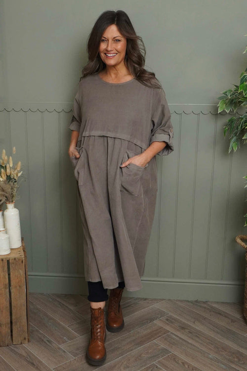 Etta Needlecord Dress Mocha - Image 1