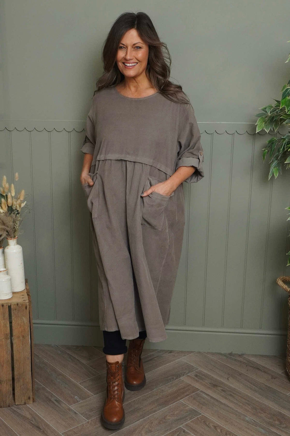 Etta Needlecord Dress Mocha