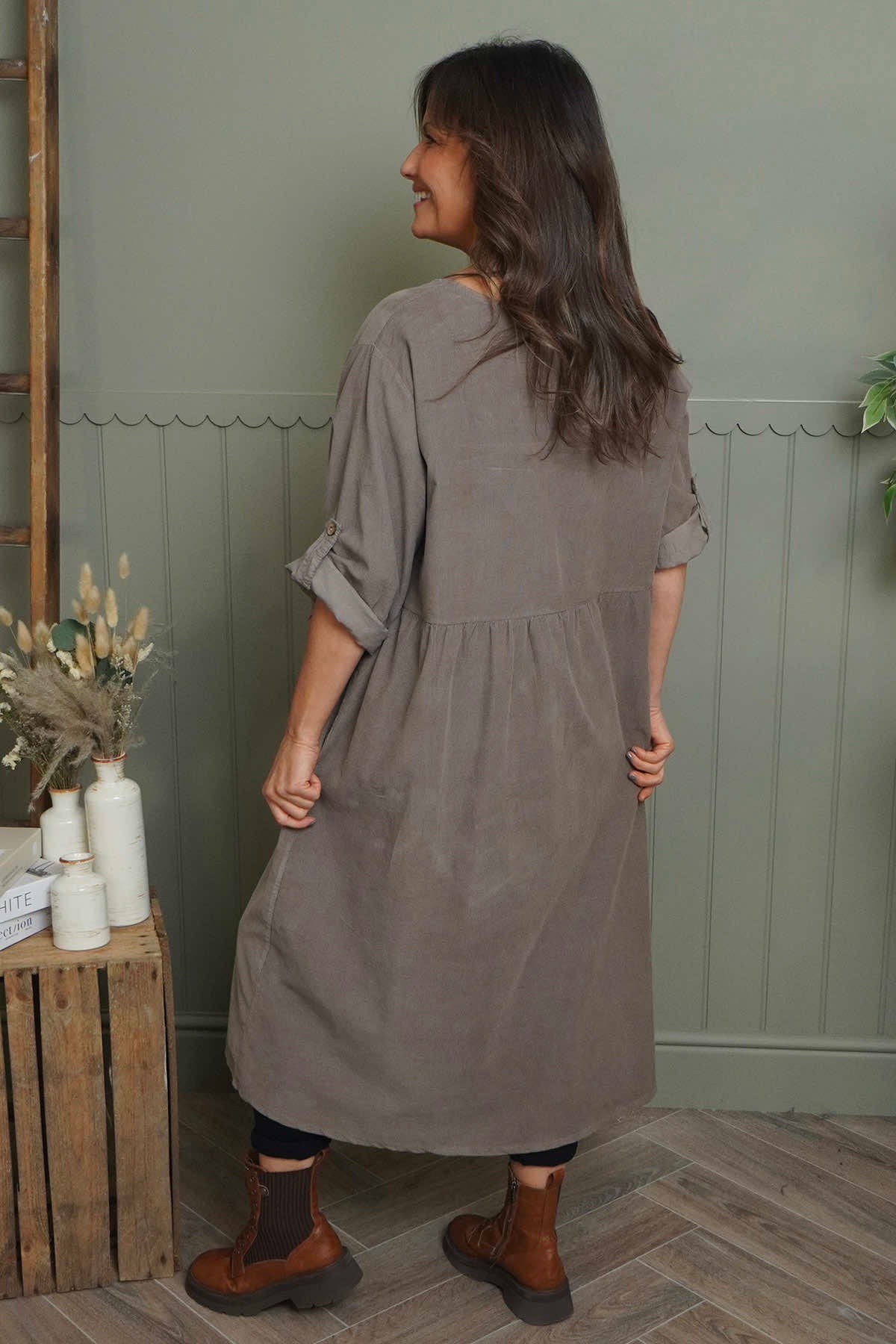 Etta Needlecord Dress Mocha