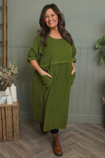 Etta Needlecord Dress Olive Olive - Etta Needlecord Dress Olive