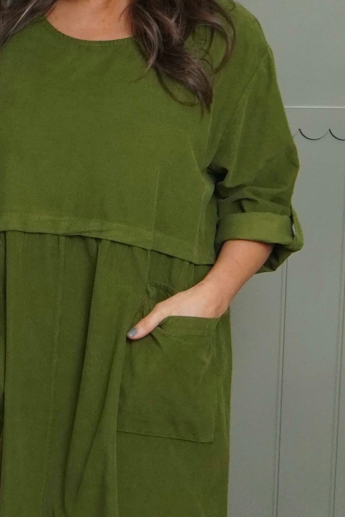 Etta Needlecord Dress Olive