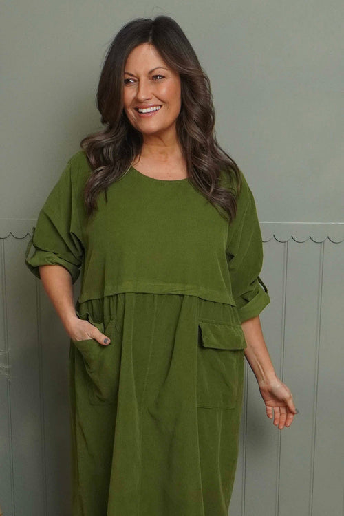 Etta Needlecord Dress Olive - Image 2
