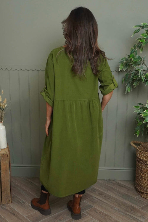 Etta Needlecord Dress Olive - Image 4