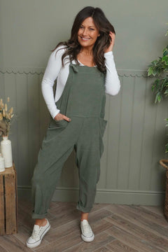 Pabo Needlecord Dungarees Khaki