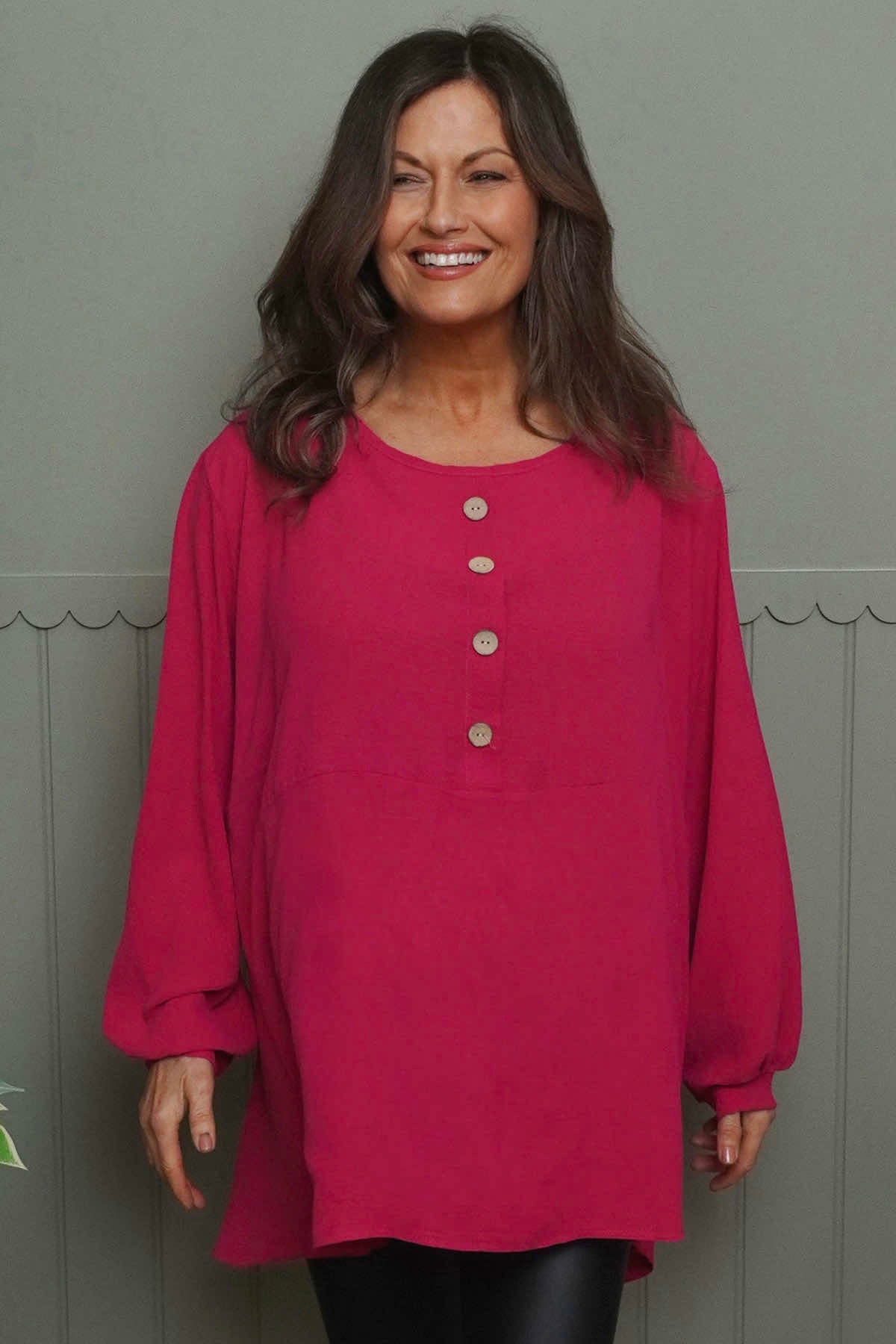 Elianna Button Top Hot Pink