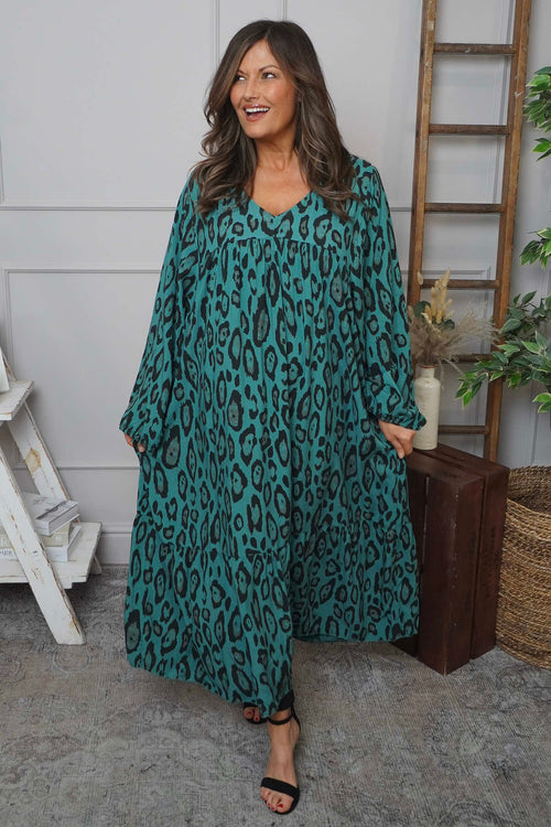 Sage Green Tozi Leopard Print Dress | Made In Italy
