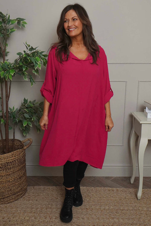 Viviette Hooded Tunic Hot Pink - Image 1