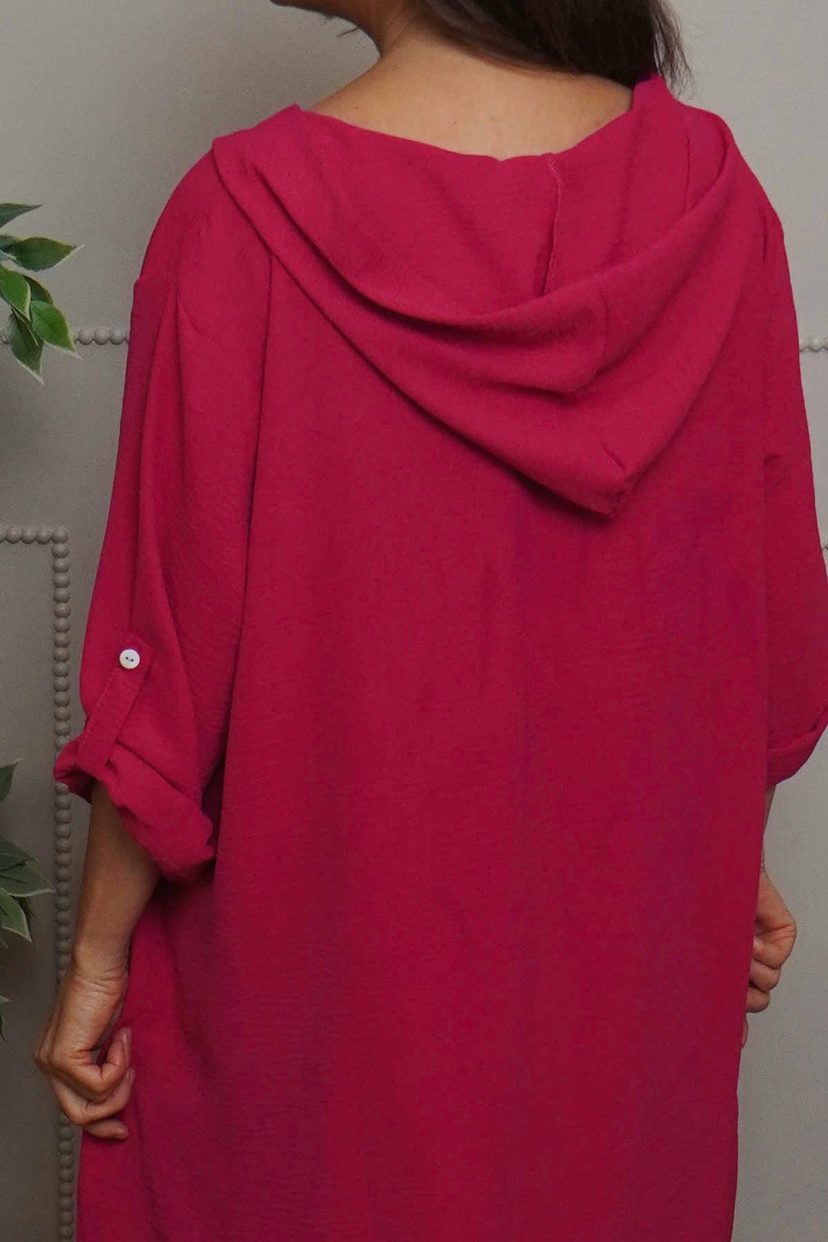 Viviette Hooded Tunic Hot Pink