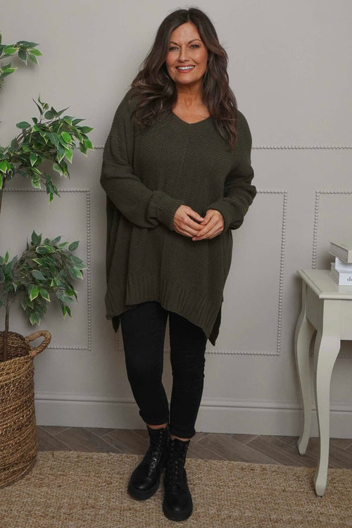Bo Slouch V-Neck Jumper Khaki - Image 2