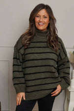 Joella Stripe Knitted Jumper Khaki Khaki - Joella Stripe Knitted Jumper Khaki