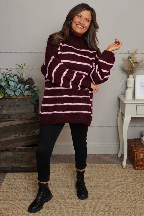 Joella Stripe Knitted Jumper Wine - Image 2