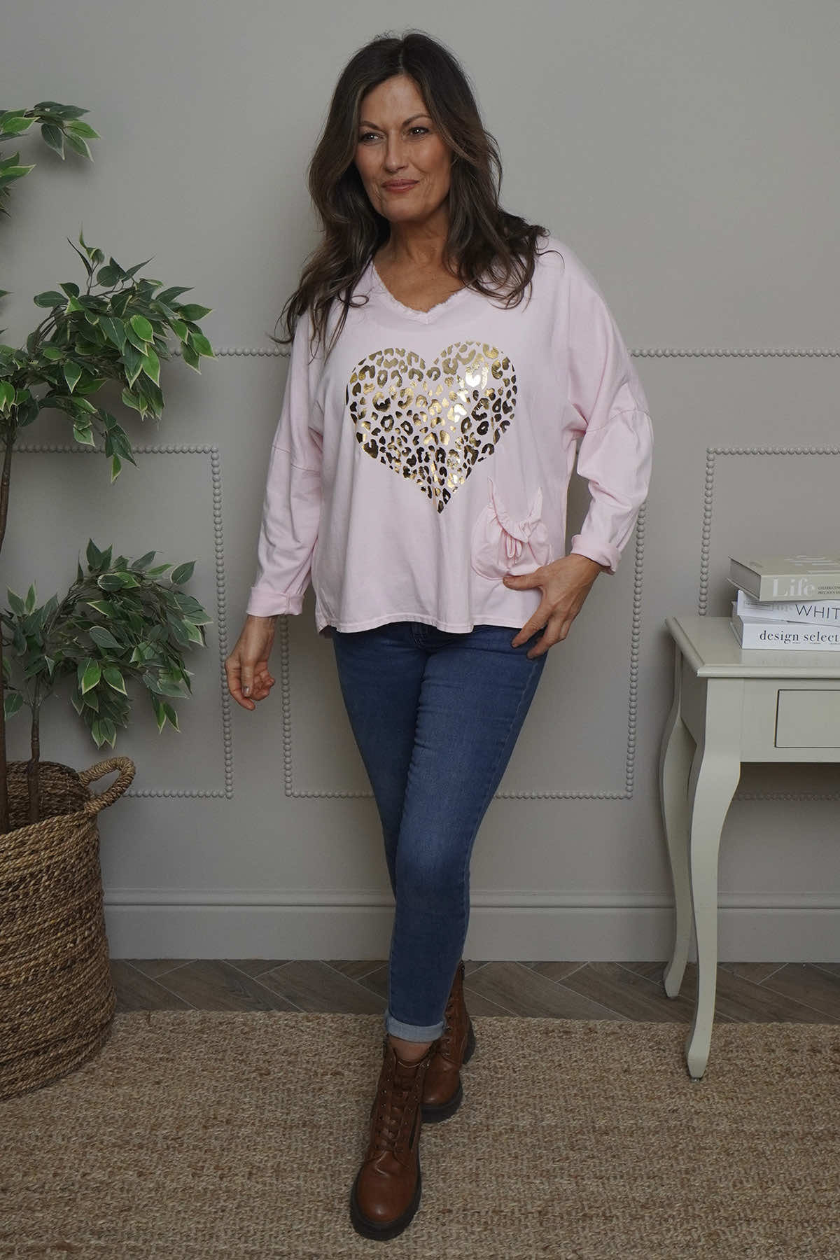 Cherie Heart Cotton Top Pink