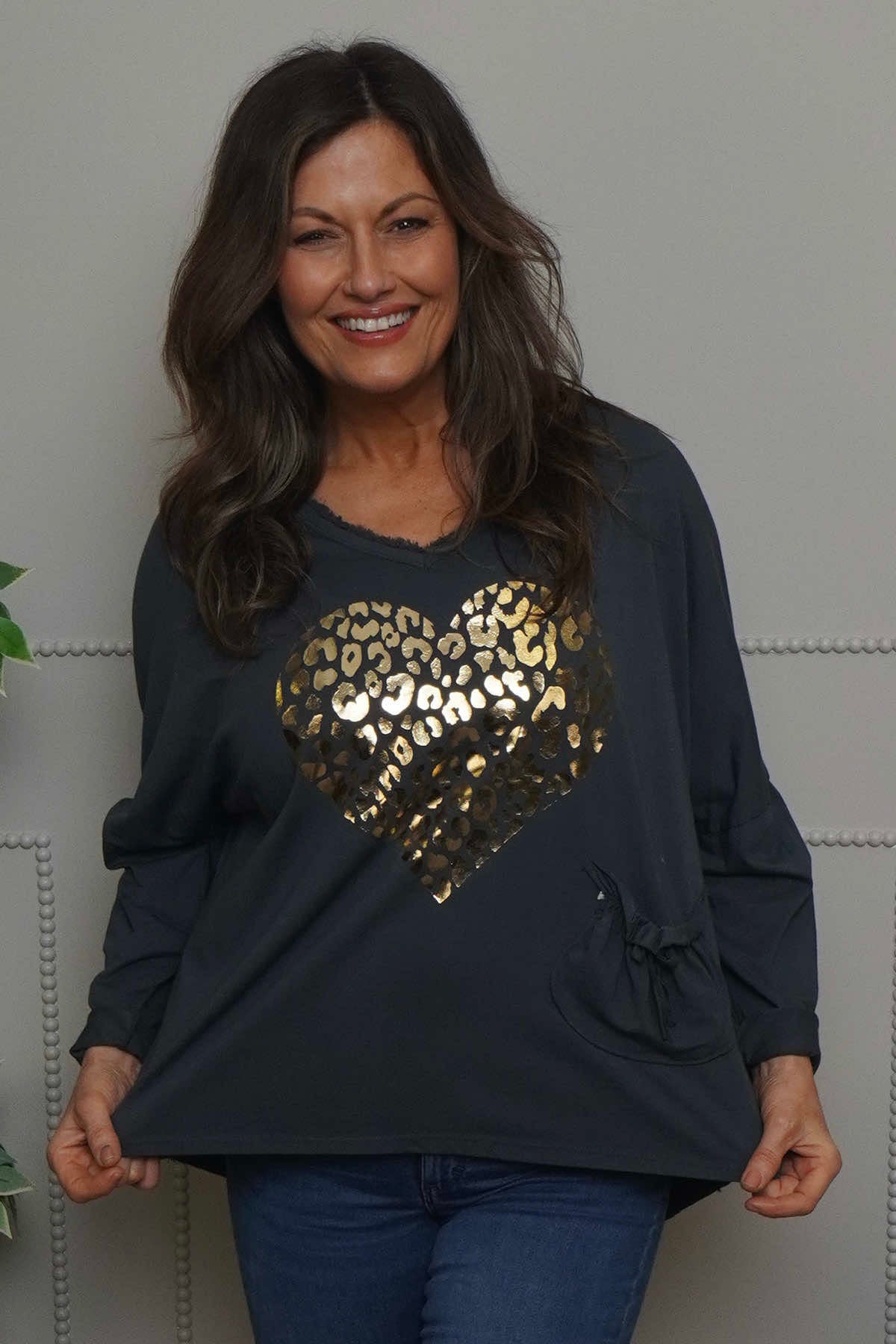 Cherie Heart Cotton Top Charcoal